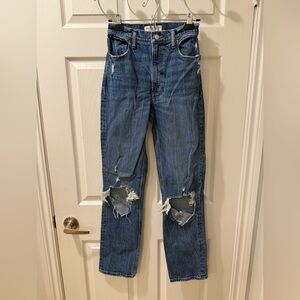 Abercrombie & Fitch Women's Straight Leg Ripped Blue Jeans